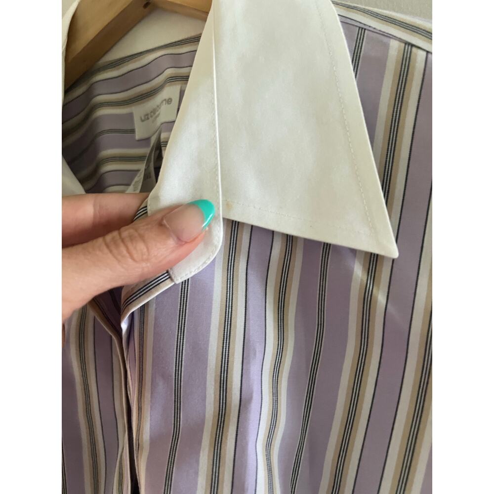 Liz Claiborne Lavender and White Striped Button-Up Blouse - Picture 7 of 9